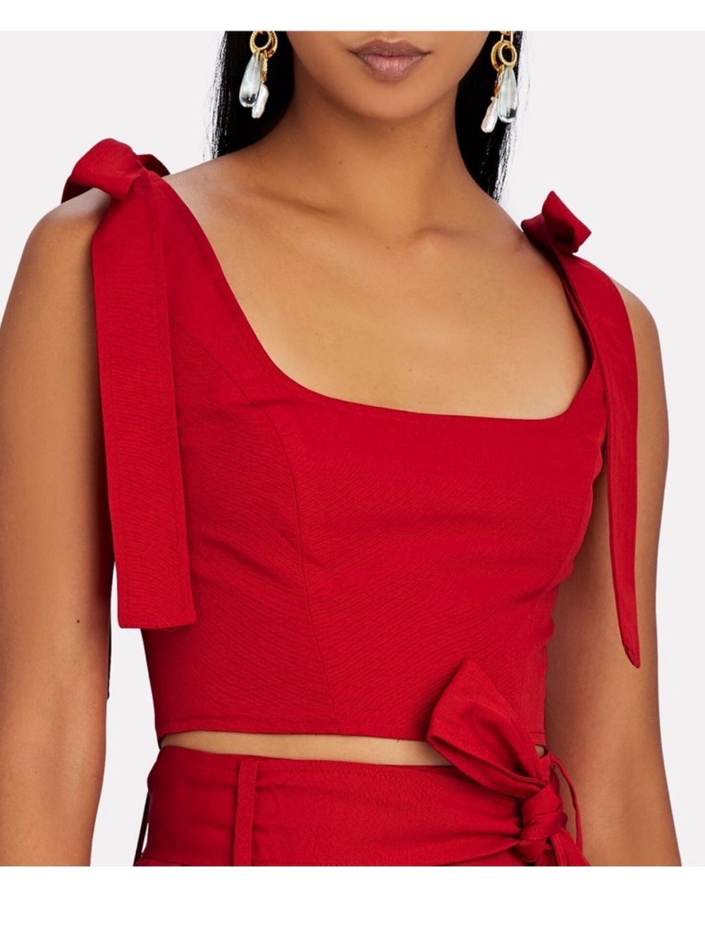 Staud Size 4 • Rogan Red Halter Crop Tank Top Cropped Red Tie Bow Blouse.
